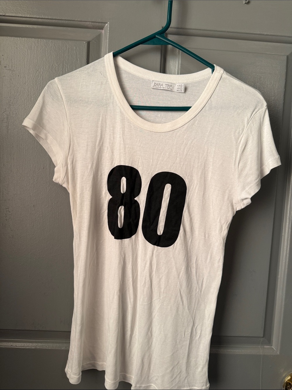 Zara White Tee with Black '80' Graphic